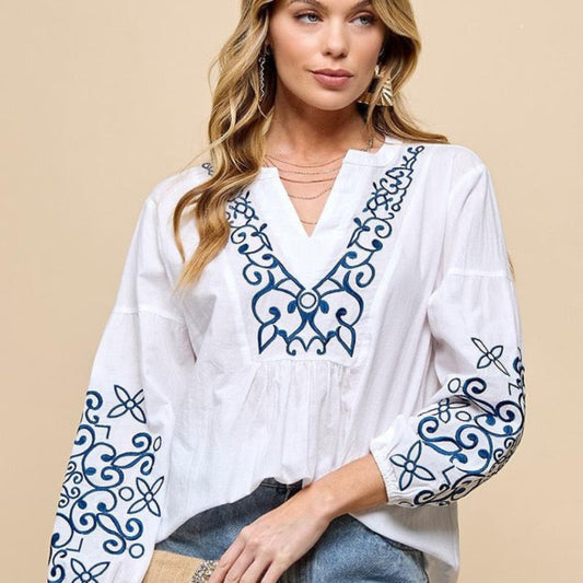 Tribal Embroidery V Neck Casual Shirt