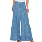 Floral Printed Wide Leg Polazzo Chambray Pants