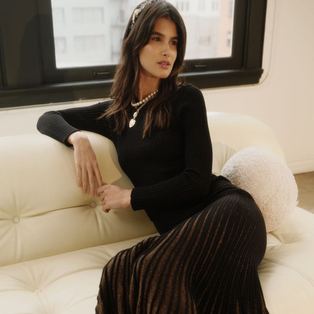 Shimmer Fitted Ribbed Dress