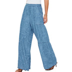 Floral Printed Wide Leg Polazzo Chambray Pants