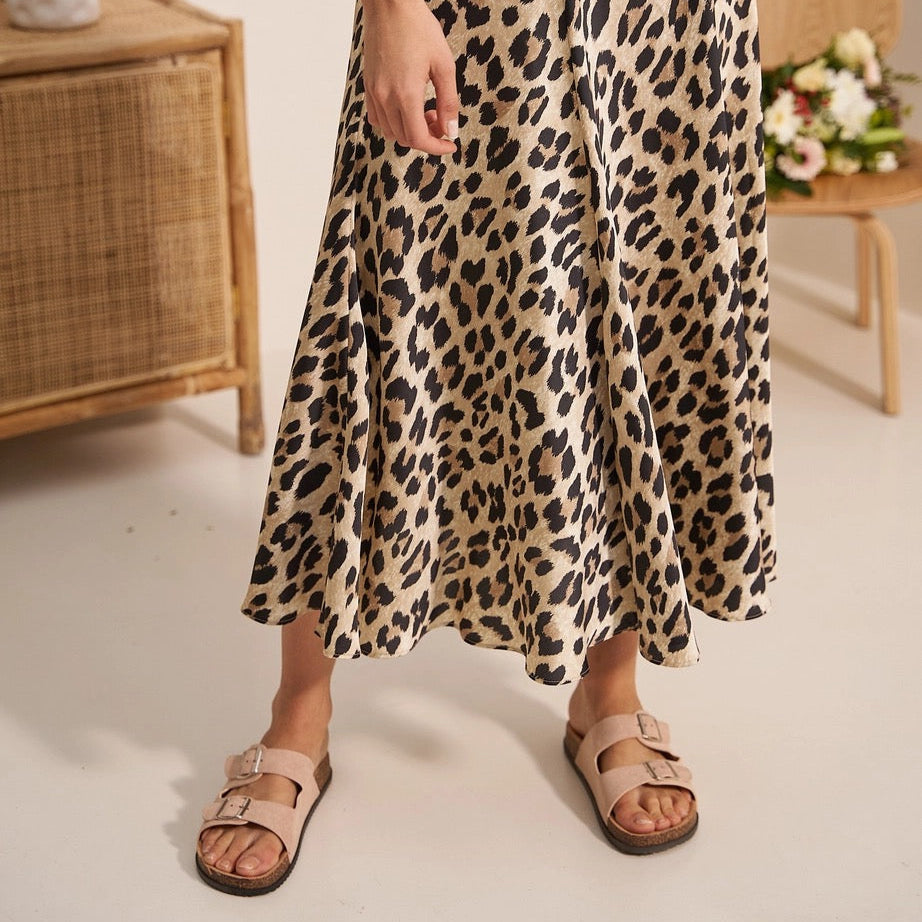 Valentine Leopard Print Satin Skirt