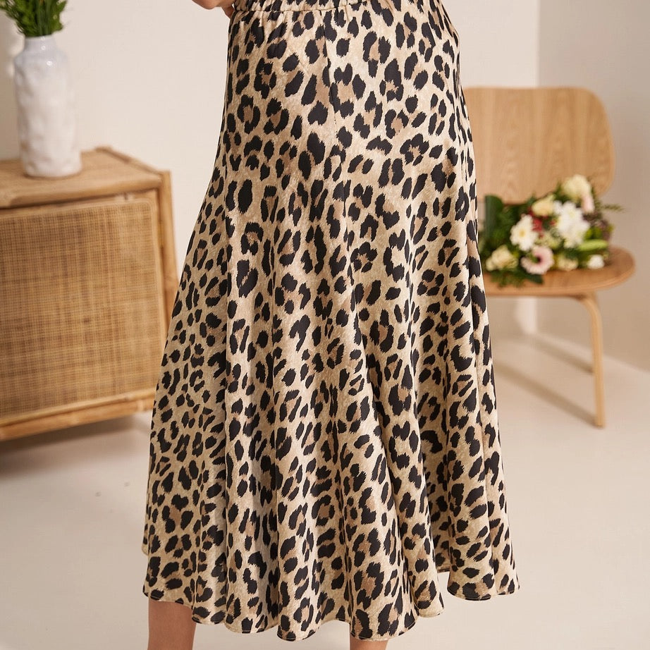 Valentine Leopard Print Satin Skirt