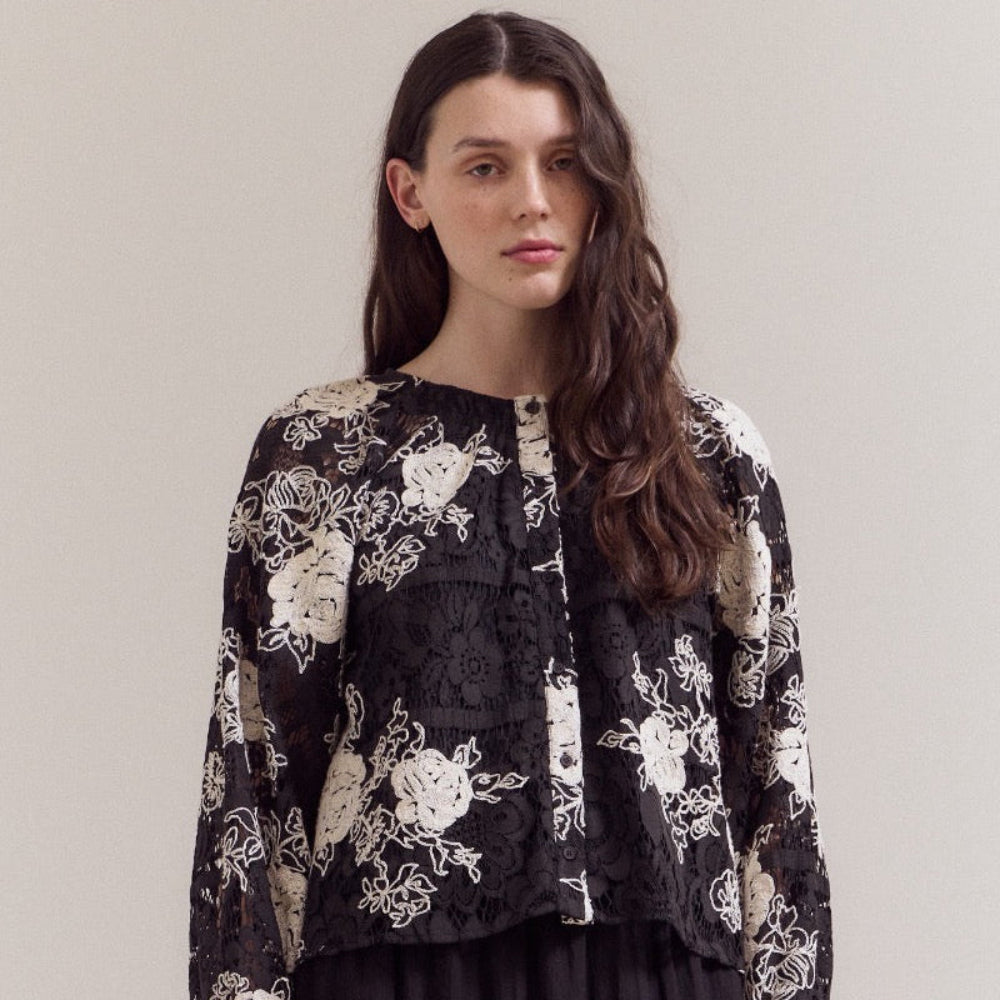 Long Sleeve Lace Embroidery Top