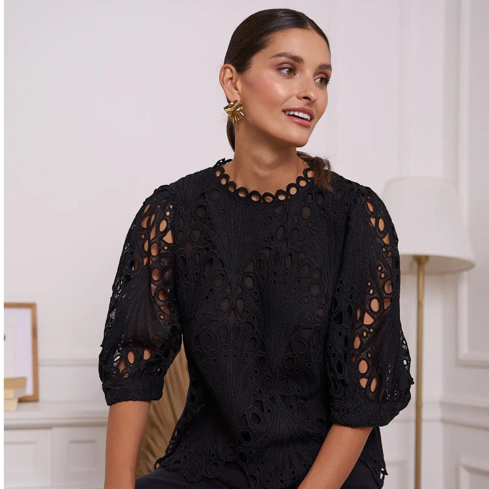 Daisy Lace Top Black