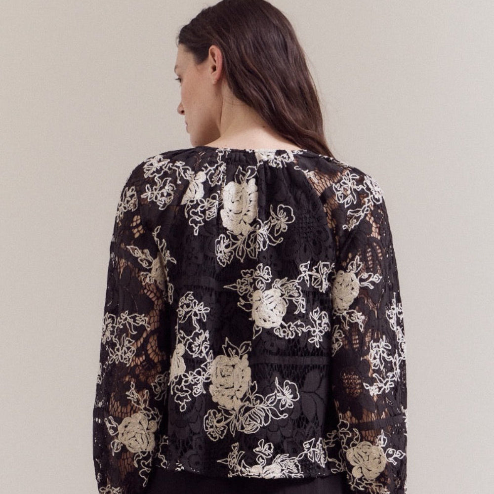 Long Sleeve Lace Embroidery Top