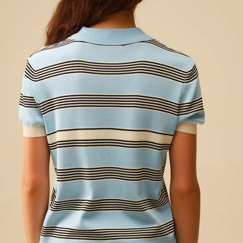 Baby Blue Striped Button-Up Polo