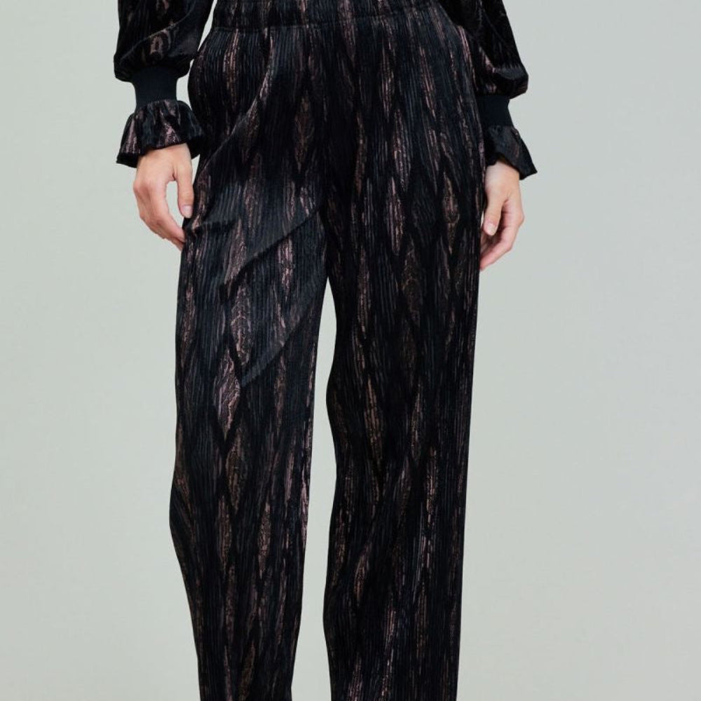 Elasticized Waist Long Wide-Leg Pants