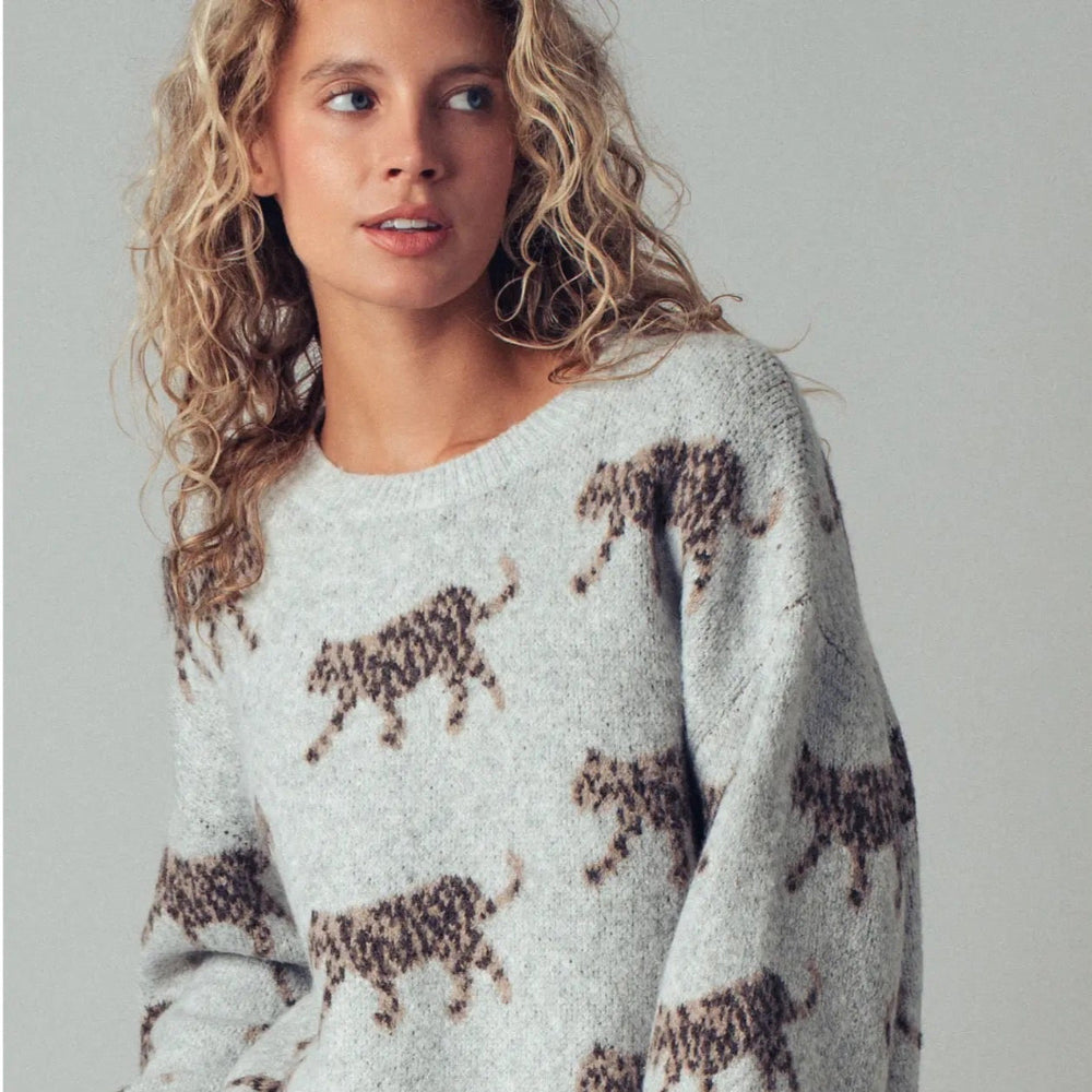 Leopard Knit Crewneck Sweater