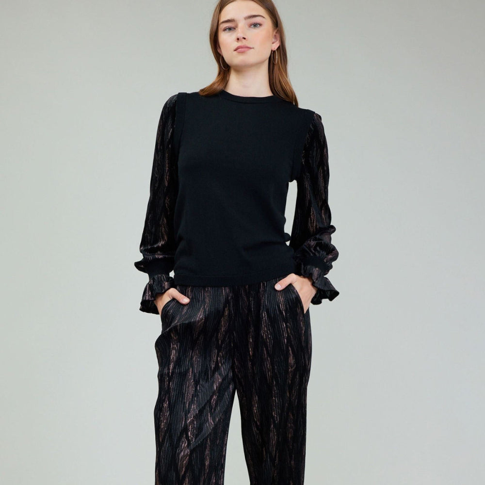 Elasticized Waist Long Wide-Leg Pants