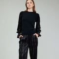 Elasticized Waist Long Wide-Leg Pants