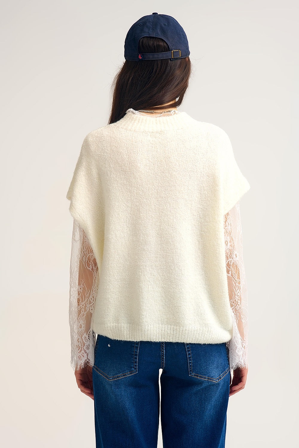 Soft Knit Sleeveless Sweater With Lace