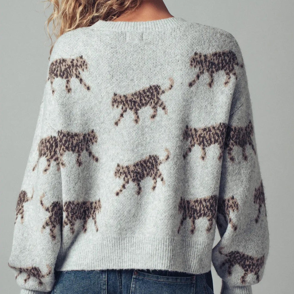 Leopard Knit Crewneck Sweater