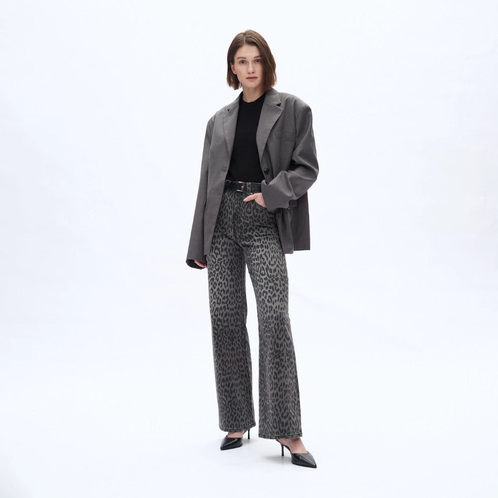 High Rise Leopard Tailored Hem Wide Leg Pant