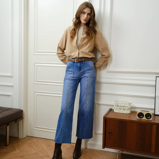 High Rise Relaxed Straight Leg w/ Raw Hem Jean
