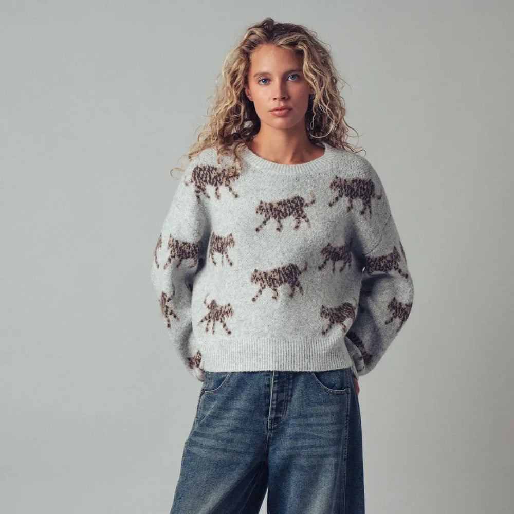 Leopard Knit Crewneck Sweater