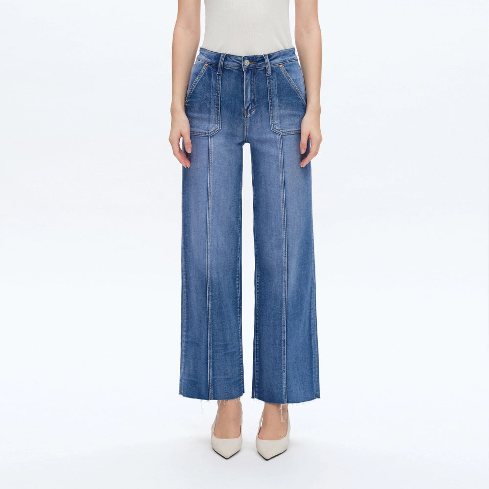 High Rise Relaxed Straight Leg w/ Raw Hem Jean