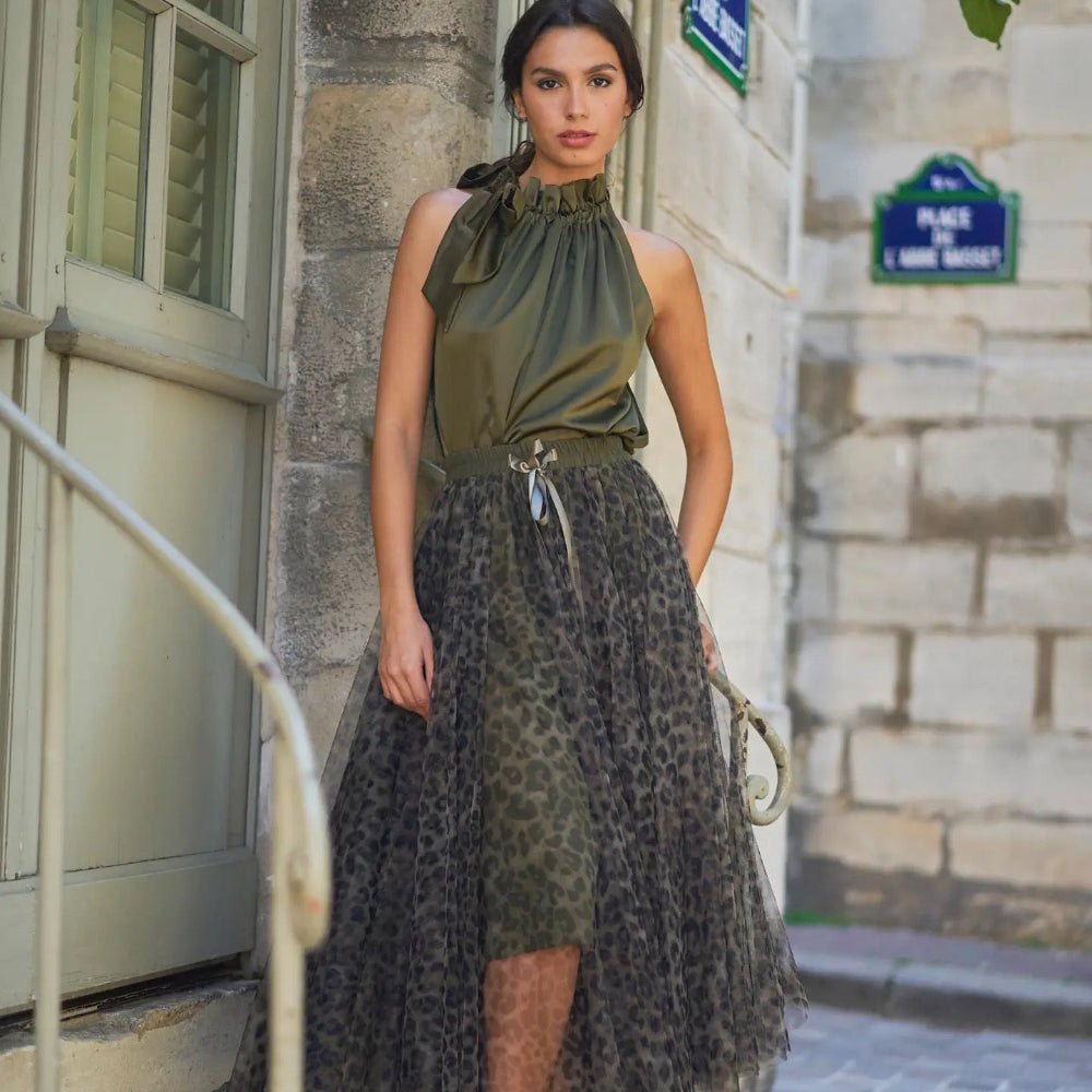 Olive Leopard Tulle Skirt