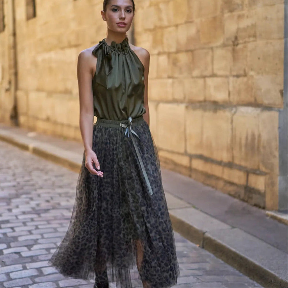 Olive Leopard Tulle Skirt