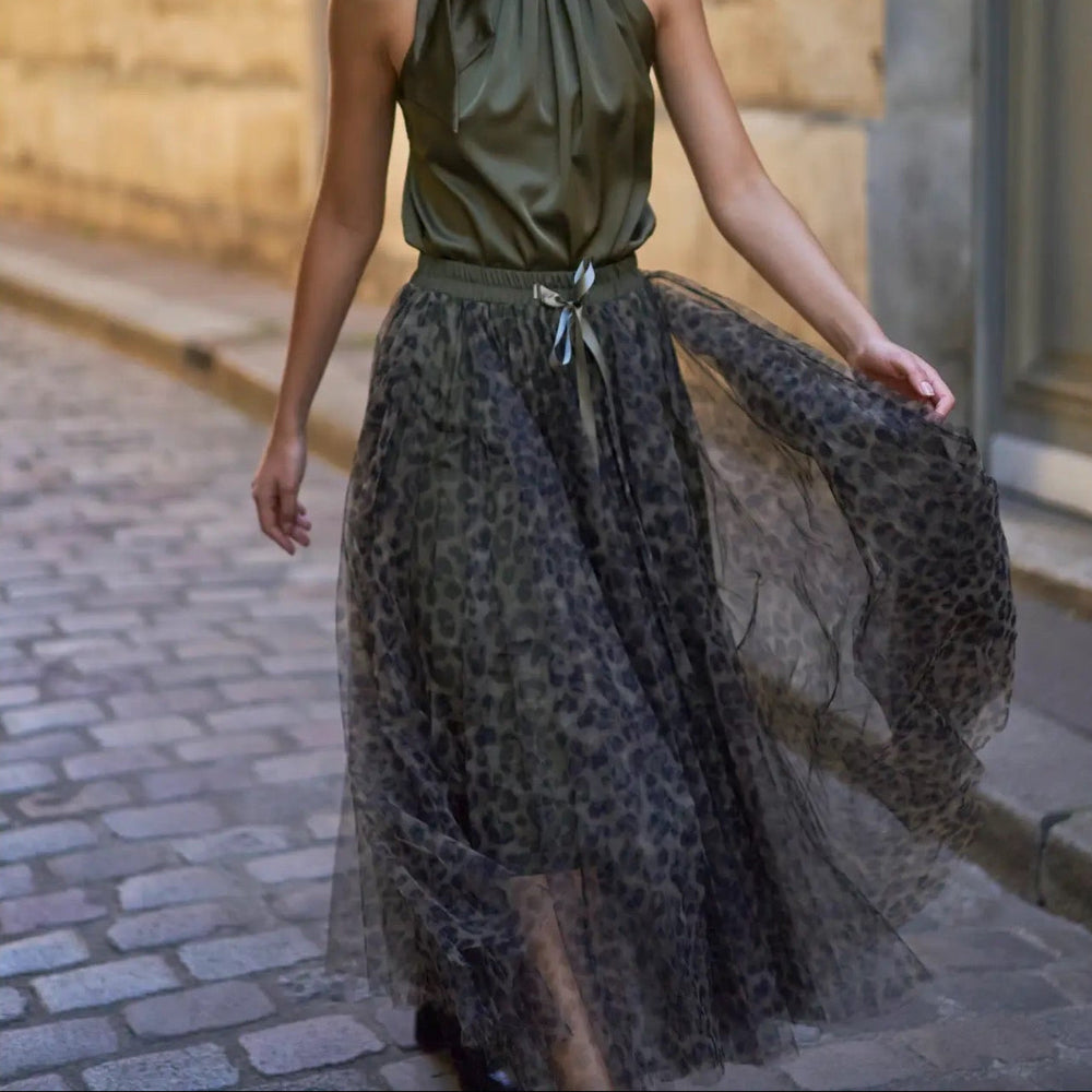 Olive Leopard Tulle Skirt