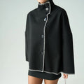 Contrast Stitch Cape Jacket in Black