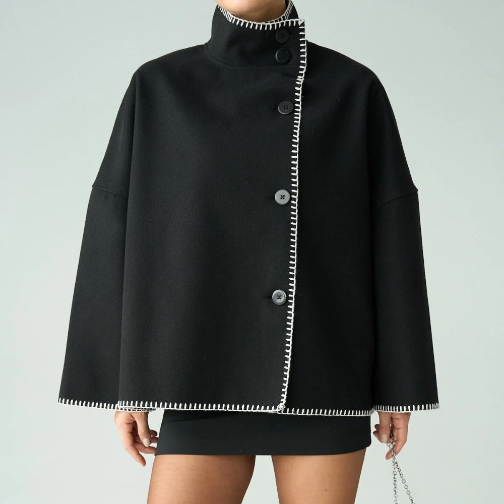 Contrast Stitch Cape Jacket in Black