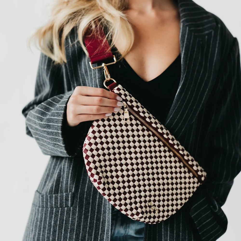 Westlyn Woven Burgundy Checkered Bum Bag