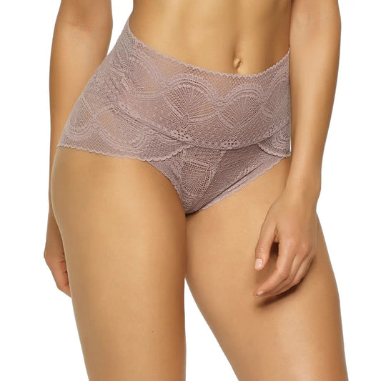 Stretch Lace Modern Mock-Wrap Brief - Mink