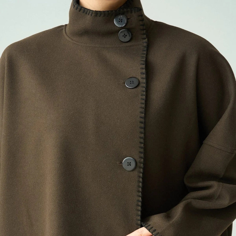 Contrast Stitch Cape Jacket in Brown