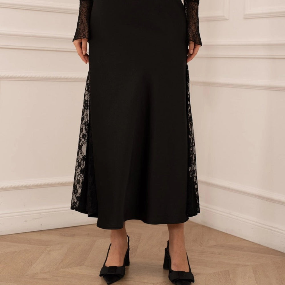 Satin Skirt With Lace