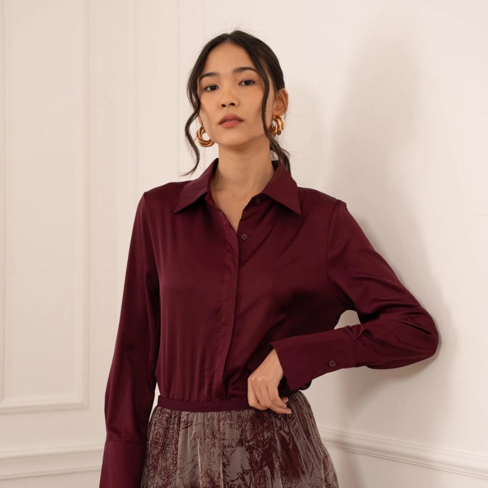 Satin Bouse In Bordeaux
