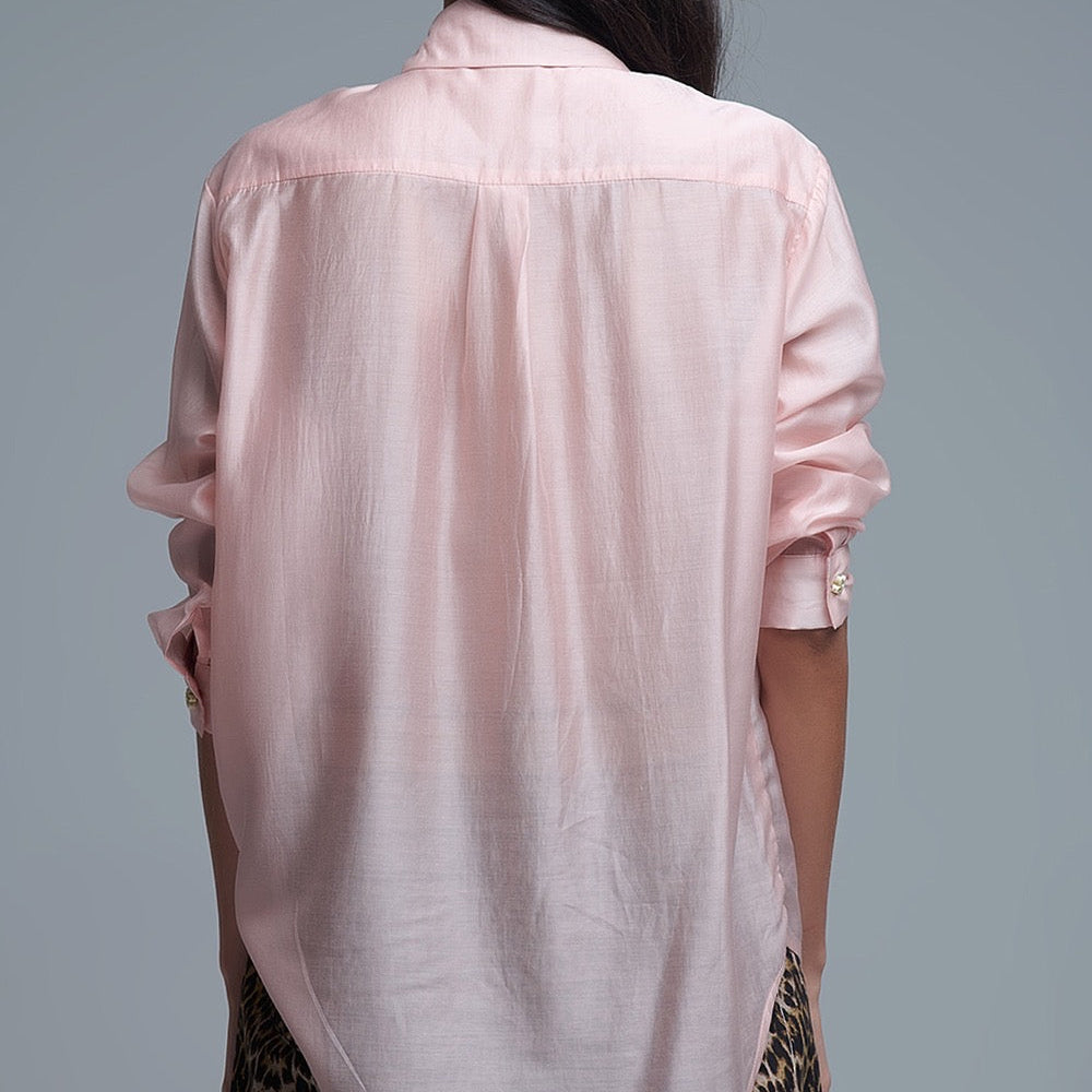 Silky Loose Shirt with Button Medley in Blush