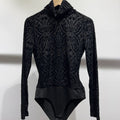Velvet Jacquard Turtle Neck Bodysuit