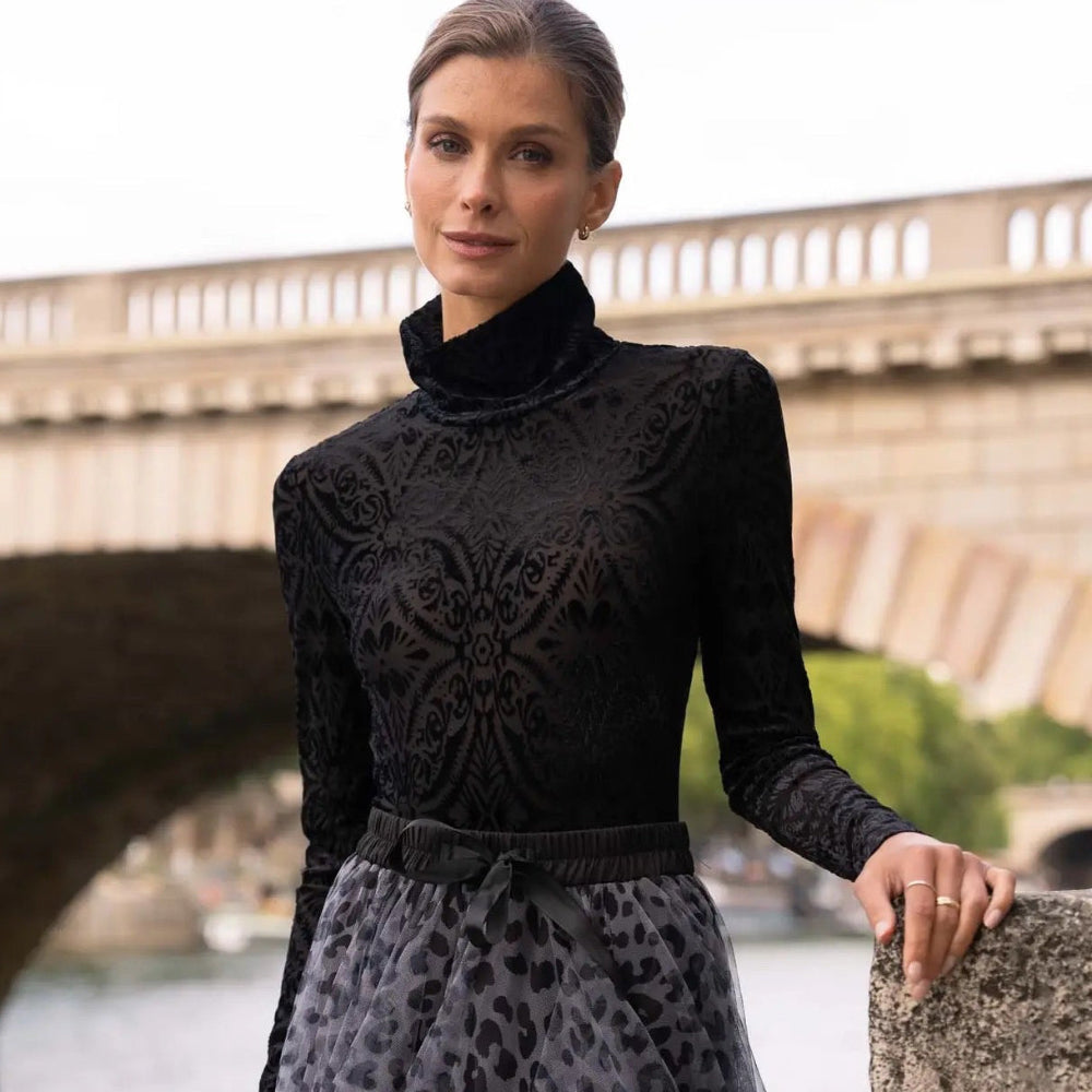 Velvet Jacquard Turtle Neck Bodysuit