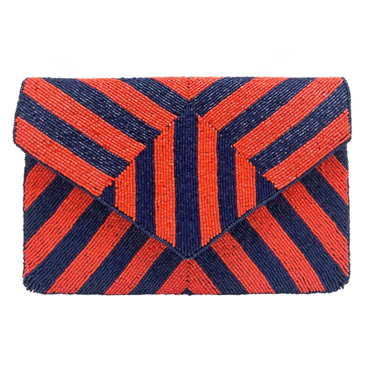 Blue & Orange Striped Beaded Clutch