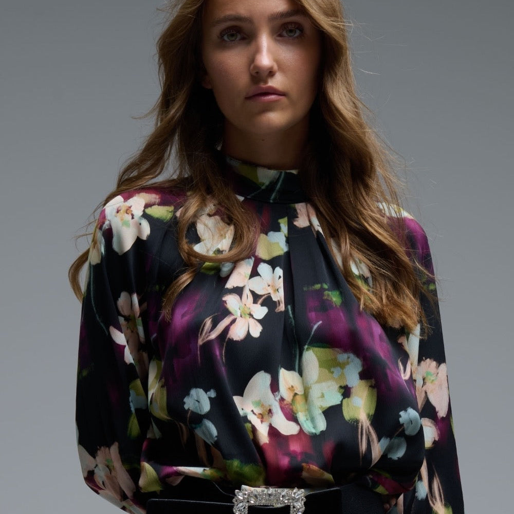 Floral Print Satin Blouse