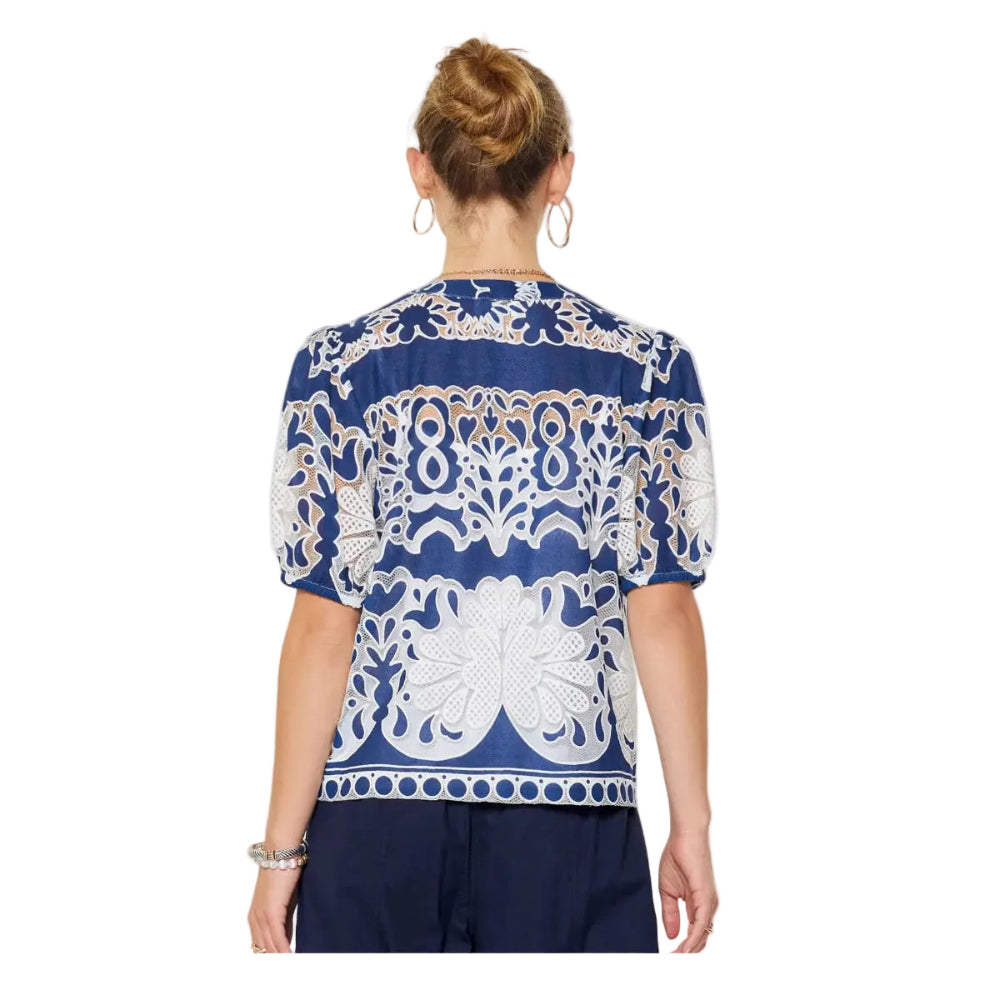 Embroidered Split Neck Top