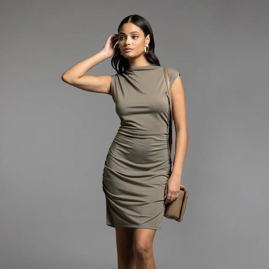 Ruched Dress In Smoke Olive