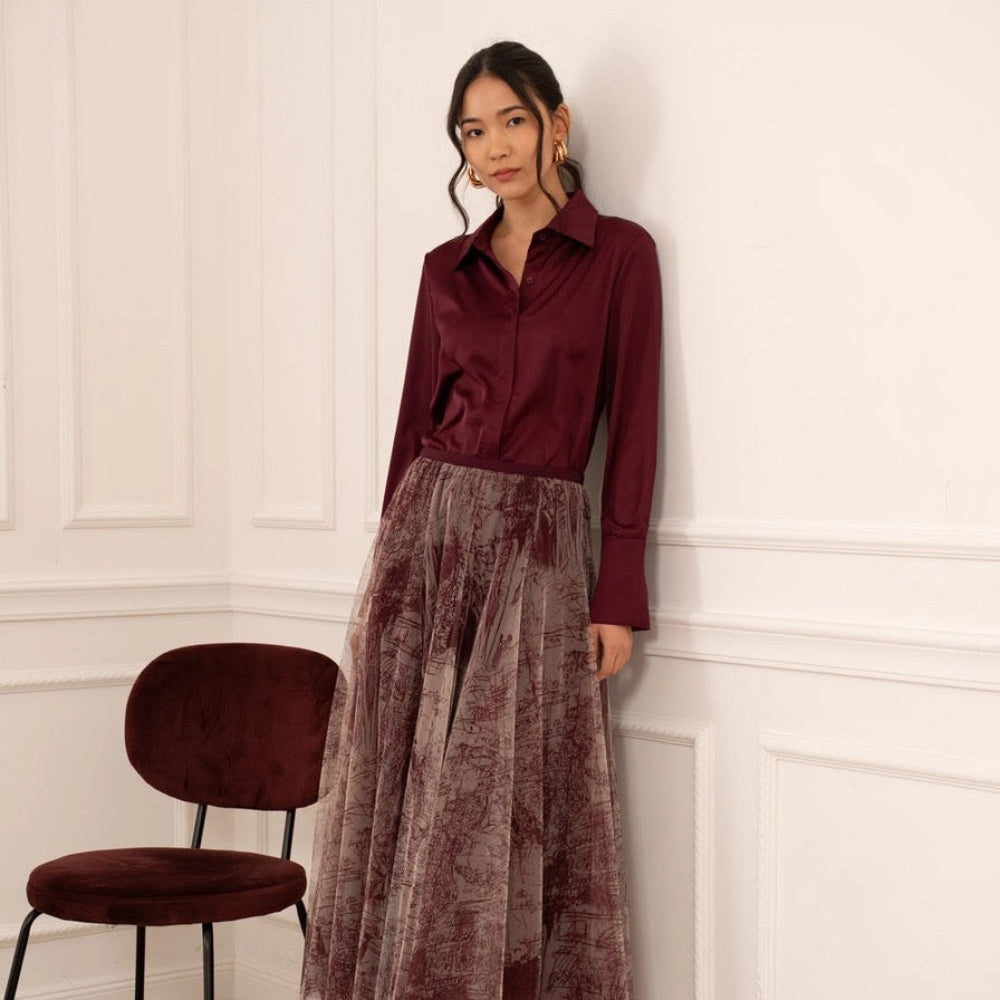 Satin Bouse In Bordeaux