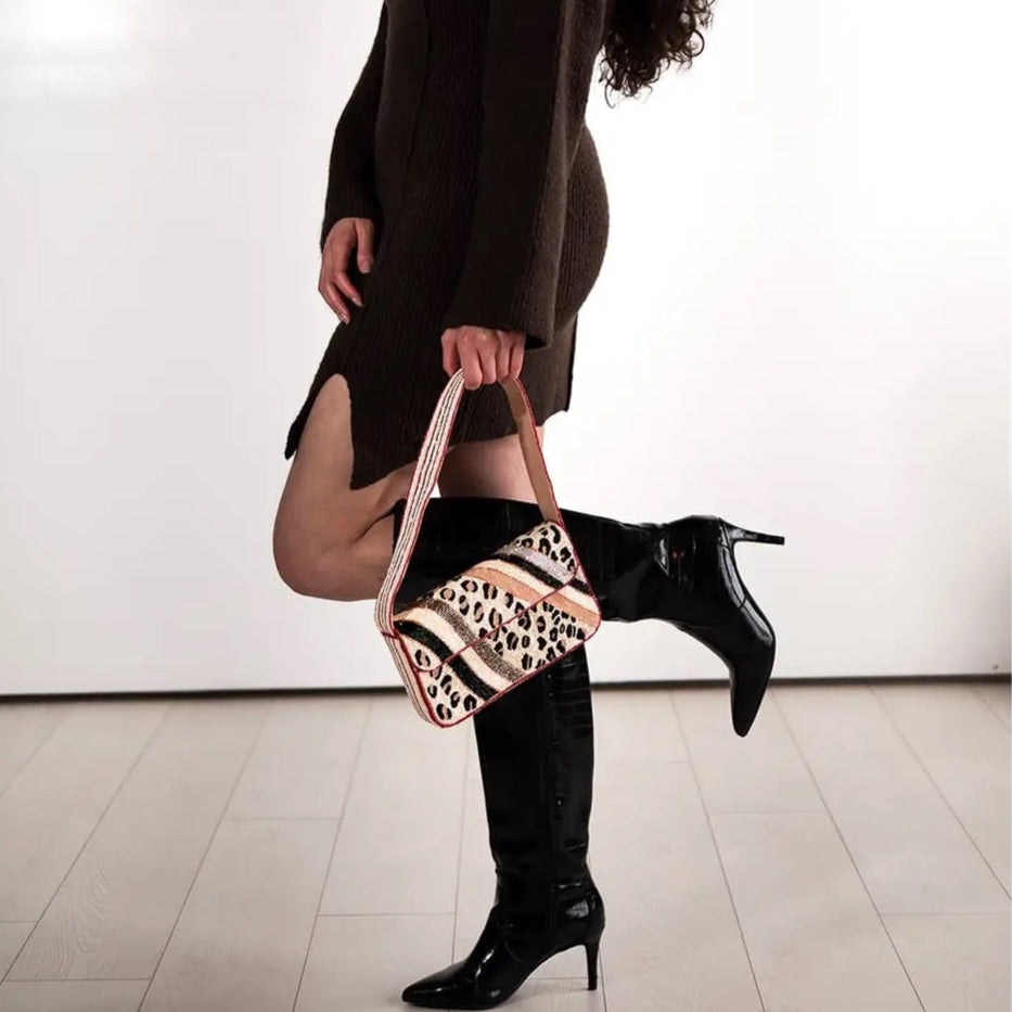 Leopard Beaded Shoulder Bag