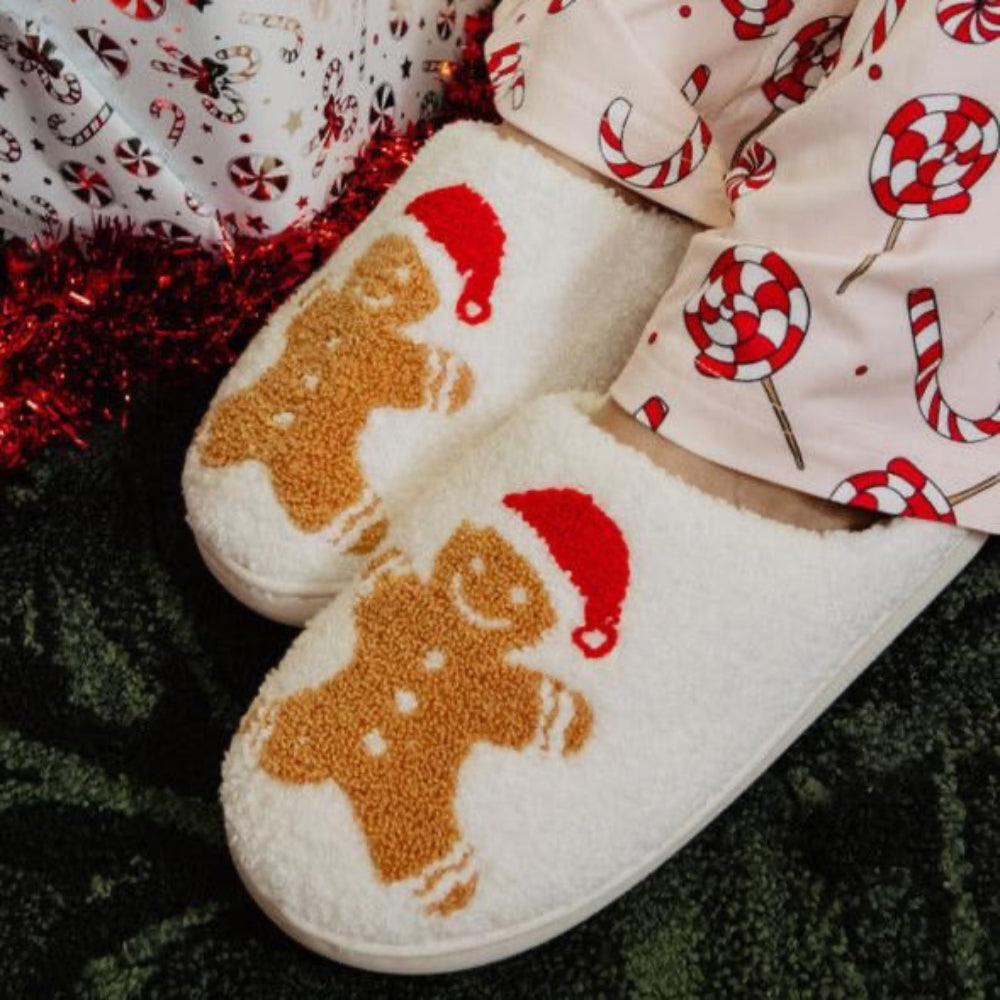 Holiday Gingerbread Santa Slippers