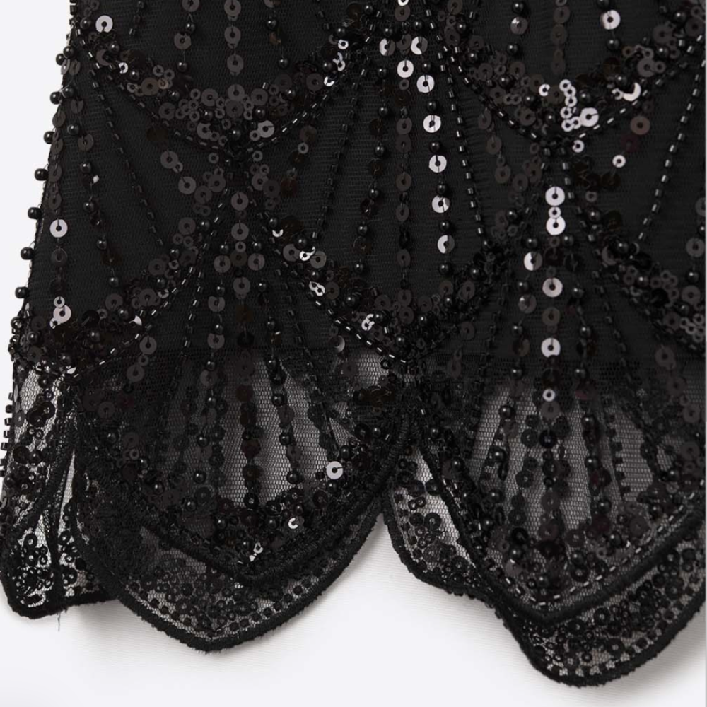 Chic Black Sequin Crop Top