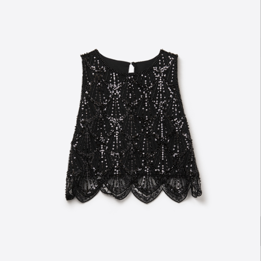 Chic Black Sequin Crop Top