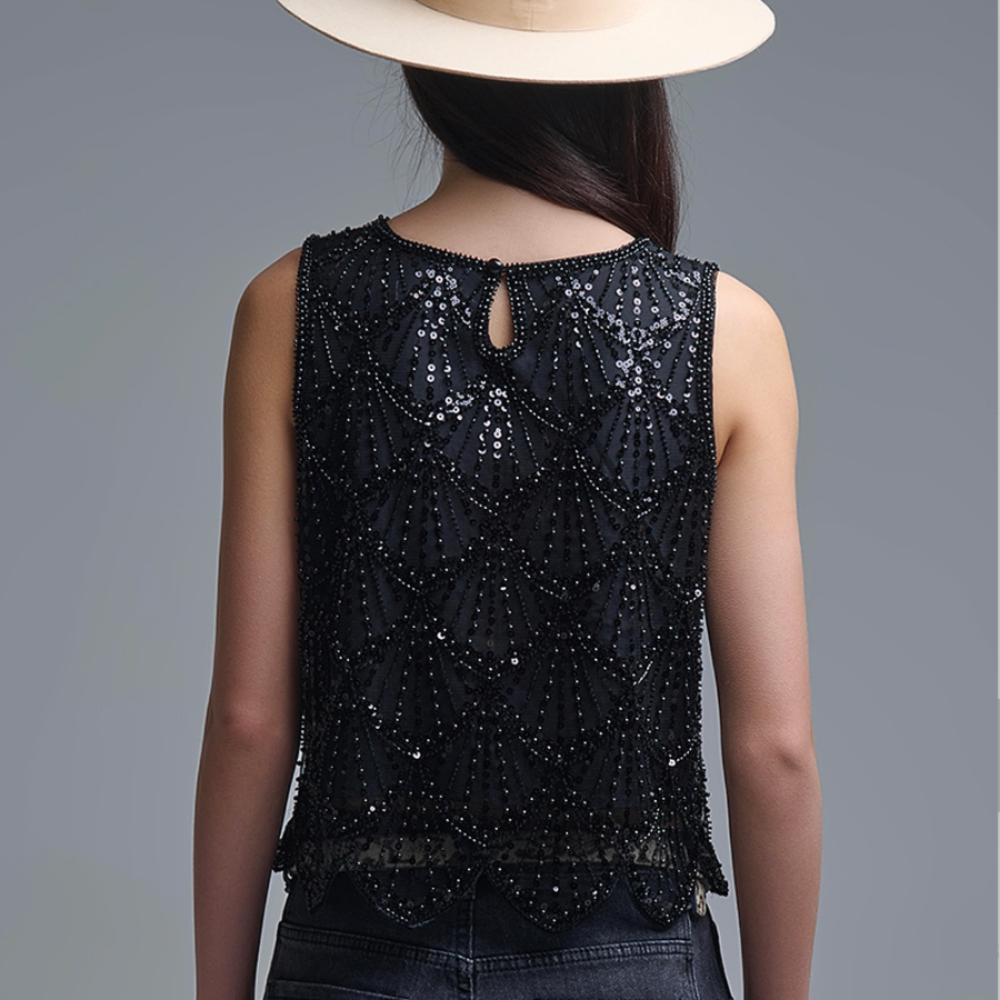 Chic Black Sequin Crop Top