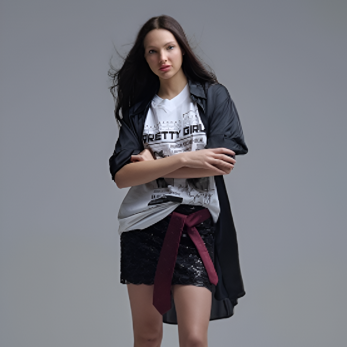 Scalloped Mini Skirt In Black Sequin