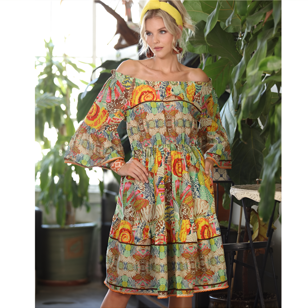 Multi Sicily Off The Shoulder Dress w/ Pockets