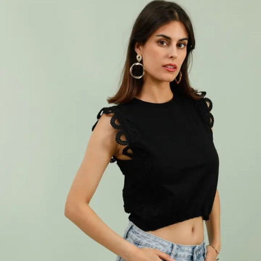 Lace Cotton Cropped Top